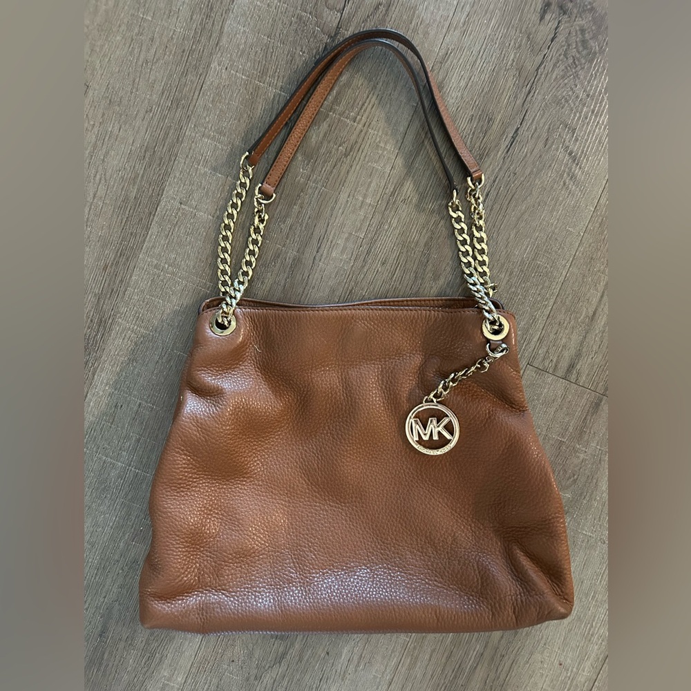 Michael Kors Jet Set Chain Medium Leather Shoulder Tote‎ Bag- Brown MSRP $298